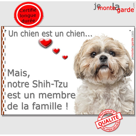 Shih-Tzu fauve beige blanc, plaque "Membre de la Famille" photo coeurs, résiste dehors, idée cadeau, fabriqué en France