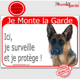 Berger Allemand Tête, Plaque portail Je Monte la Garde,  surveille protège panneau pancarte attention au chien