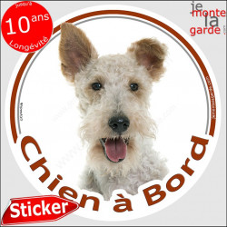 Fox-Terrier à poils durs, sticker autocollant rond "Chien à Bord" Disque adhésif vitre voiture marron photo
