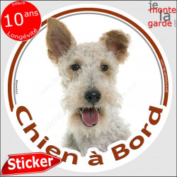 Fox-Terrier poils durs, sticker voiture rond "Chien à Bord" 2 tailles