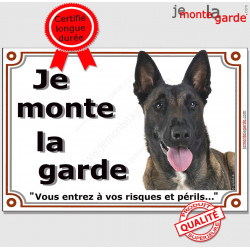 Berger Belge Malinois Tête, plaque portail "Je Monte la Garde, entrez à vos risques et périls" photo résiste intempéries