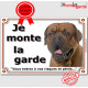 Dogue de Bordeaux face noire tête, plaque portail, photo "Je Monte la Garde risques périls" pancarte Attention au Chien