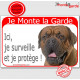 Dogue de Bordeaux face noire Tête, plaque portail rouge "Je Monte la Garde, surveille et protège" panneau pancarte photo