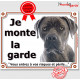 Cane Corso gris, plaque portail "Je Monte la Garde, risques et périls" pancarte panneau photo attention au chien