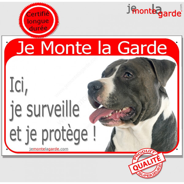 Plaque chien American Staff noir je monte la garde panneau Amstaff  attention au chien métal aluminium -  France