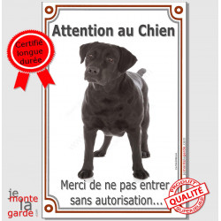 Labrador Noir, plaque verticale "Attention au Chien" 24 cm VL