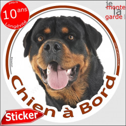 Rottweiler, sticker autocollant rond "Chien à Bord" Disque adhésif voiture Rott photo race