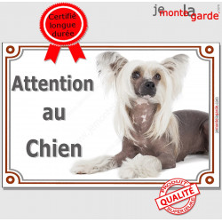 Chien Nu Chinois à Crête, Plaque portail "Attention au Chien" panneau affiche pancarte photo