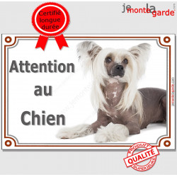 Chien Chinois à Crête, plaque portail "Attention au Chien" 3 tailles D