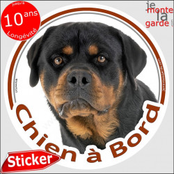 Rottweiler, sticker autocollant rond "Chien à Bord" Disque photo adhésif vitre voiture Rott race