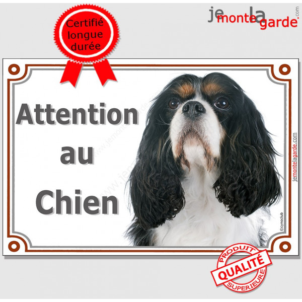 Cavalier King Charles tricolore Tête, plaque portail "Attention au Chien" pancarte panneau 3 couleurs photo