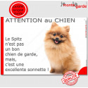 Plaque "Attention au Chien, le Spitz fauve est une sonnette" 24 cm RNG