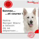 Berger Blanc, plaque humour "Sonnez et Courez !" 24 cm RUN