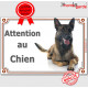 Berger Belge Malinois couché, pancarte portail "Attention au Chien", panneau photo race, plaque affiche