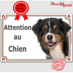 Berger Australien Tricolore Noir Tête, Plaque portail "Attention au Chien" panneau affiche pancarte photo