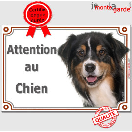 Berger Australien Tricolore Noir Tête, Plaque portail "Attention au Chien" panneau affiche pancarte photo