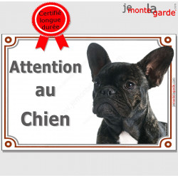 Bouledogue Français Noir Bringé Tête, Plaque portail "Attention au chien" panneau affiche pancarte photo