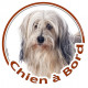 Terrier du Tibet blanc et fauve poils longs, sticker autrocollant rond "Chien à Bord" adhésif vitre voiture photo disque