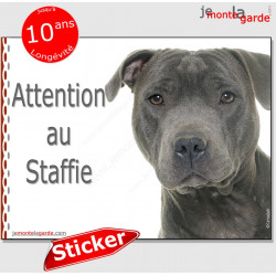 Staffie bleu, sticker autocollant "Attention au Chien" Staffordshire Bull Terrier gris, adhésif