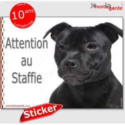 Staffie tout noir, autocollant "Attention au Chien" 16 cm