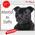 Staffie tout noir, autocollant "Attention au Chien" 16 cm