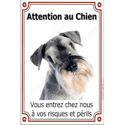Schnauzer, plaque portail verticale "Attention au Chien" 24 cm VLC