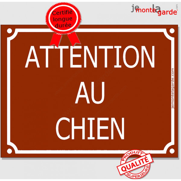 Attention au Chien, Plaque de Rue Marron Chocolat panneau affiche pancarte portail