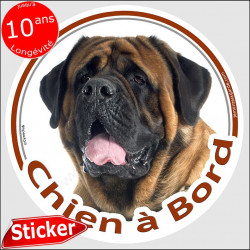 Mastiff, sticker autocollant rond "Chien à Bord" adhésif vitre voiture photo