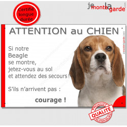 Beagle, plaque humour "Attention au Chien, Jetez Vous au Sol" 24 cm JET