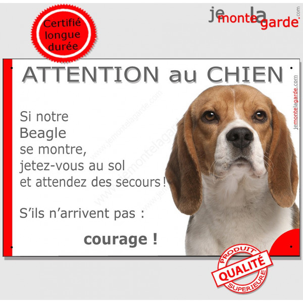 Beagle Tête, plaque portail humour "Attention au Chien, Jetez Vous au Sol, courage" pancarte drôle panneau photo marrant