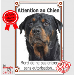 Rottweiler, plaque verticale "Attention au Chien" 24 cm VL