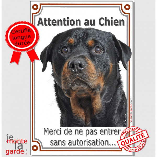 Rottweiler Tête, Plaque Portail "Attention au Chien verticale, interdit sans autorisation" pancarte panneau Rotweiler photo