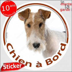 Fox-Terrier à poils durs, sticker autocollant rond "Chien à Bord" Disque adhésif vitre voiture marron photo