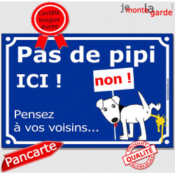 Plaque humour bleue "pas de pipi ICI", pancarte interdit chien uriner, panneau besoins
