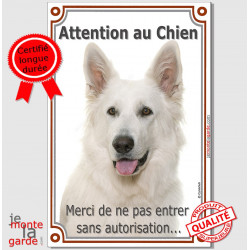 Berger Blanc Tête, Plaque Portail Attention au Chien verticale, pancarte panneau, interdit sans autorisation