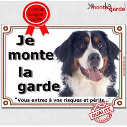 Bouvier Bernois Tête, Plaque portail "Je Monte la Garde, risques périls" panneau affiche pancarte photo