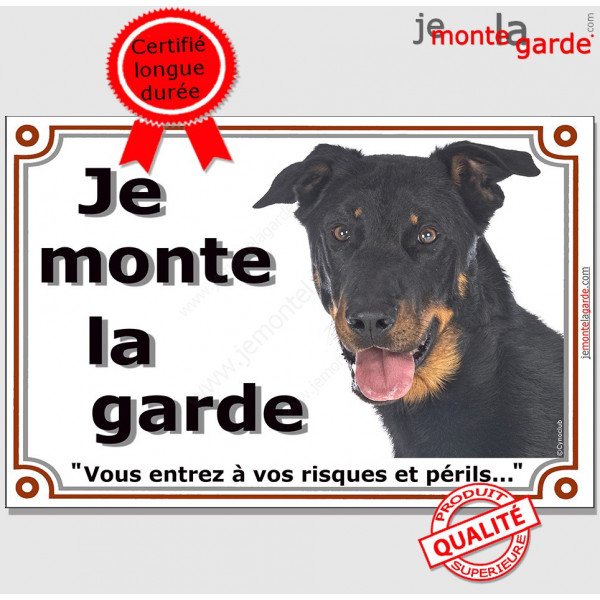 Beauceron Tête, Plaque portail Je Monte la Garde, panneau affiche pancarte, risques périls berger de beauce photo