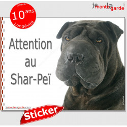 Shar-Peï noir, pancarte sticker autocollant "Attention au Chien" photo sharpei panneau adhésif