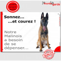 Malinois assis, plaque humour "Sonnez et Courez !" 24 cm RUN