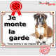 Boxer Fauve couché, Plaque Portail "Je monte la garde, Risques Périls" panneau pancarte affiche photo attention au chien