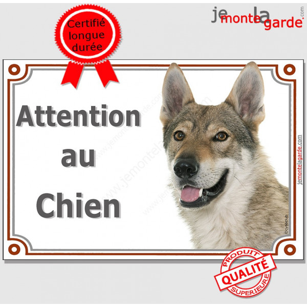 Chien Loup Tchèque tête, plaque portail "Attention au Chien" panneau pancarte affiche photo