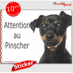 Pinscher noir et feu, panneau autocollant "Attention au Chien" photo, sticker pancarte adhésif