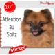 Spitz Loulou fauve orange, panneau autocollant "Attention au Chien" Pancarte photo sticker adhésif