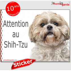 Shih-Tzu fauve, panneau autocollant "Attention au Chien" Pancarte sticker photo adhésif Shih-Tsu beige crème