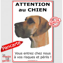 Dogue Allemand Fauve, Pancarte Portail Attention au Chien, plaque affiche pancarte, Danois orange, risques et périls