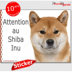 Shiba Inu fauve, panneau autocollant "Attention au Chien" pancarte sticker adhésif photo shiba marron jaune orange