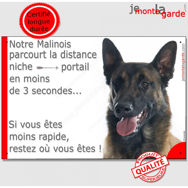 Plaque humour Berger Belge Malinois tête parcourt Distance Niche - Portail moins 3 secondes pancarte attention au chien photo