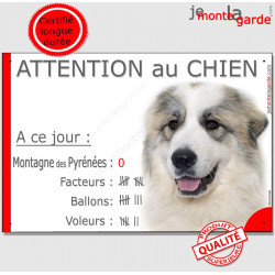 Montagne des Pyrénées, plaque "Nombre de Voleurs, ballons, facteurs, Attention au Chien" 24 cm NBR