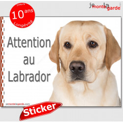 Labrador sable, panneau autocollant "Attention au Chien" Pancarte photo sticker adhésif jaune beige