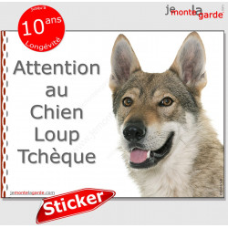 Chien-Loup Tchèque, autocollant "Attention au Chien" 16 x 12 cm